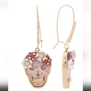 Betsey Johnson Floral Skull Drop Earrings NWT